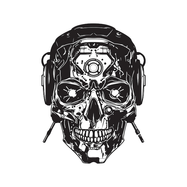 Cyborg logo concepto blanco y negro color dibujado a mano ilustración