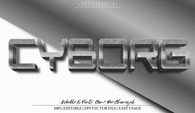 Cyborg Vector Efecto de texto editable Alfabeto gris Tecnología Robótica Futurista ai