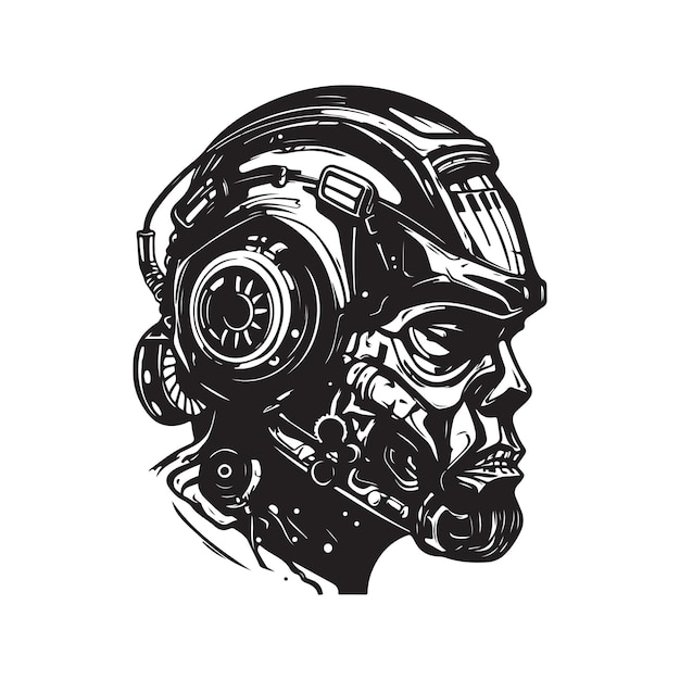 Cyborg vintage logo concepto blanco y negro color dibujado a mano ilustración