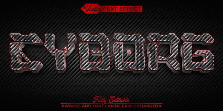 Vector cybrog vectorial editable de efectos de texto robótico de plata