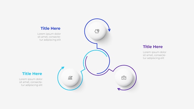 Cycle infographic with thin line arrows and circles Business template with 3 options