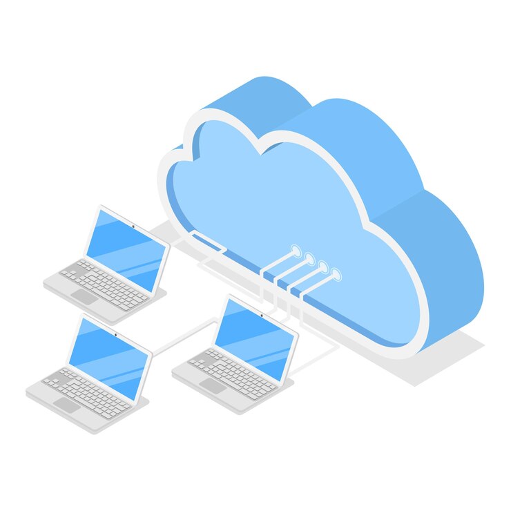 Vector d conjunto de iconos planos isométricos tecnologías en la nube servicios en línea y procesamiento de datos