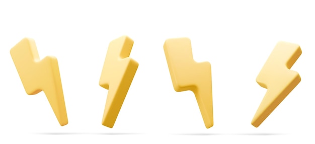 D conjunto de ilustraciones vectoriales del símbolo de cargador amarillo con rotación del símbolo de trueno del signo amarillo de