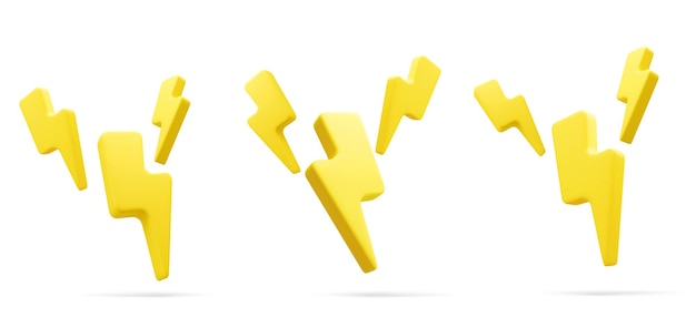 D conjunto de ilustraciones vectoriales del símbolo de cargador amarillo con rotación del símbolo de trueno del signo amarillo de