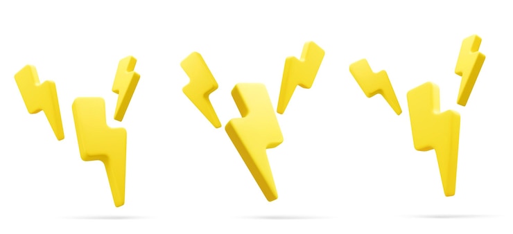 Vector d conjunto de ilustraciones vectoriales del símbolo de cargador amarillo con rotación del símbolo de trueno del signo amarillo de