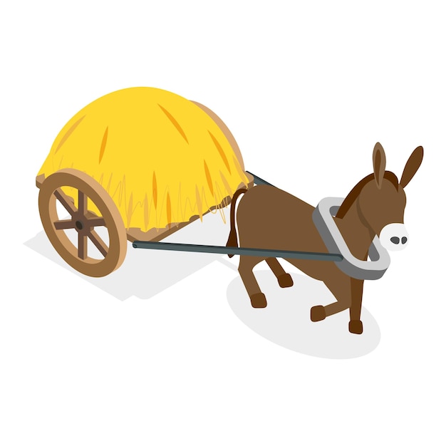 D conjunto de vectores planos isométricos de animales de tiro artículo de transporte medieval