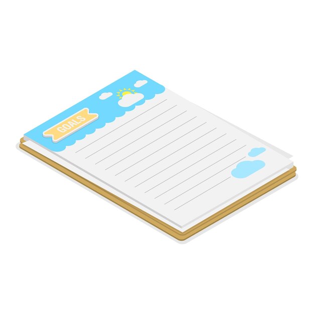 D conjunto de vectores planos isométricos de cuadernos organizados de notas para el elemento del planificador diario