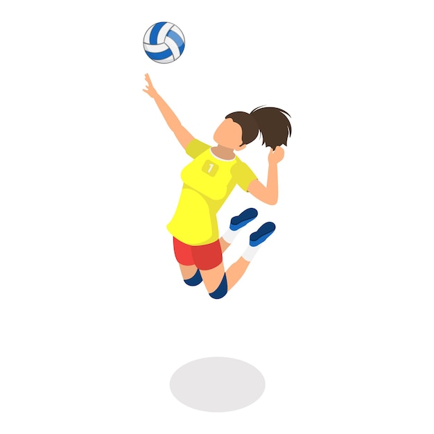 D conjunto de vectores planos isométricos de jugadores de voleibol equipo de deportes artículo de juego