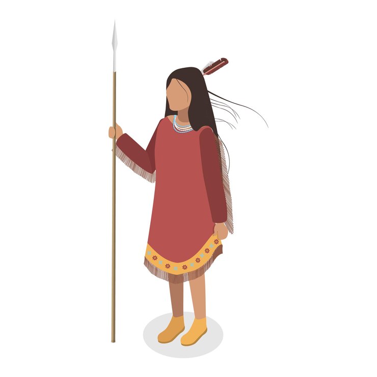 Vector d conjunto de vectores planos isométricos de personajes de las primeras naciones indígenas en ropa tradicional
