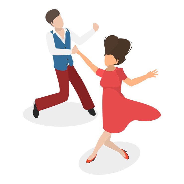 Vector d conjunto de vectores planos isométricos de personas bailando salsa rumba y elemento de bachata