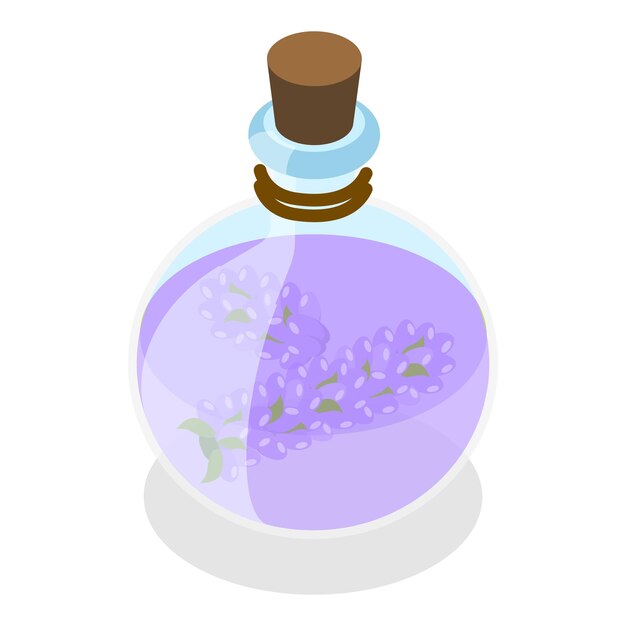 D conjunto de vectores planos isométricos de productos de lavanda, flores y cosméticos