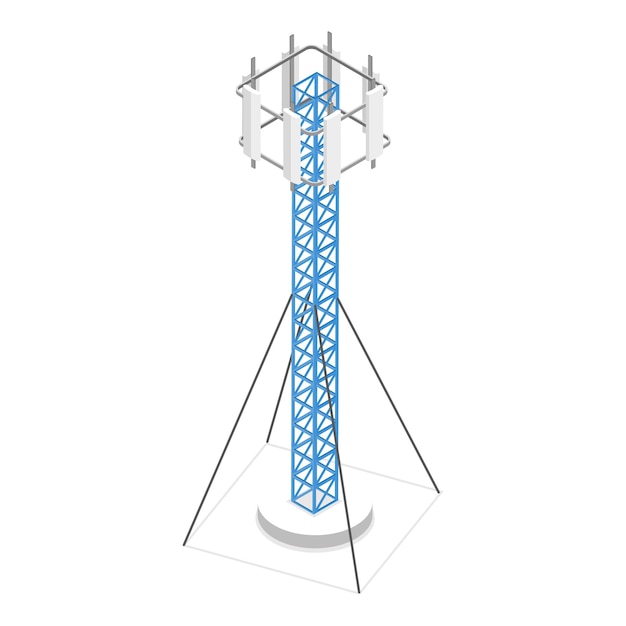 Vector d conjunto de vectores planos isométricos de torres de telecomunicaciones que comunican construcciones de radio