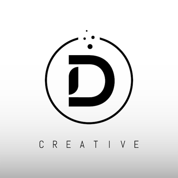 D diseño inicial de la letra del logotipo del círculo D plantilla vectorial del icono del logotipo en fondo oscuro