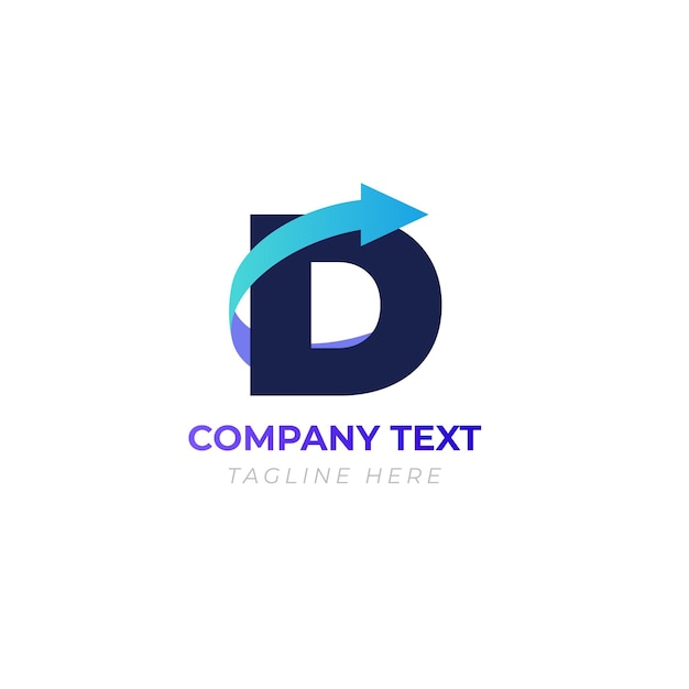 D diseño de logotipo de letra mínima con flecha de crecimiento para un negocio único y memorable
