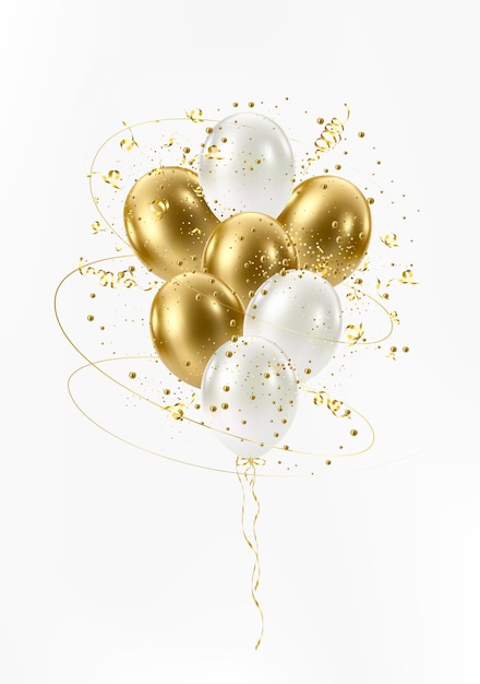 D grupo realista de globos blancos y dorados