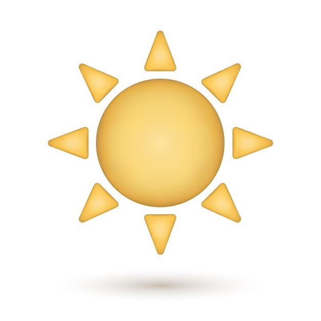 D icono de sol amarillo elemento de diseño de verano ilustración de vector de estilo de dibujos animados lindo