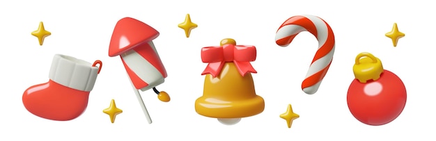 d Iconos vectoriales de Navidad en rojo y blanco tridimensionales emoji de vacaciones de Navidad de plástico