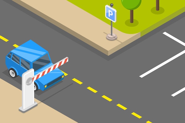 D Ilustración conceptual de vector plano isométrico de una barrera de estacionamiento puerta de estacionamiento de pago