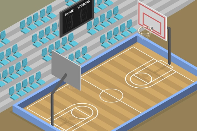 D Ilustración conceptual de vector plano isométrico de un estadio de baloncesto, una arena deportiva o una sala para un equipo