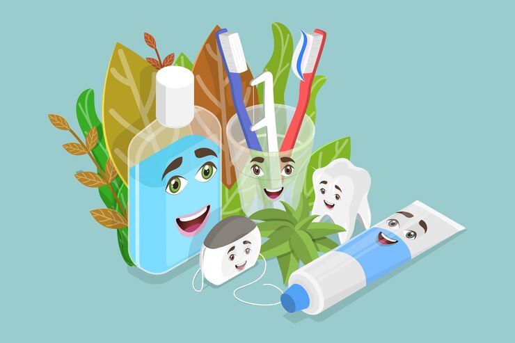 Vector d ilustración conceptual de vector plano isométrico de la higiene dental y la odontología del cuidado bucal