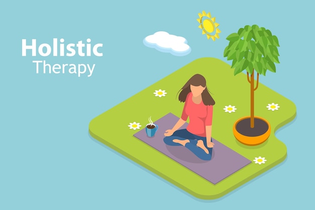 D Ilustración conceptual de vector plano isométrico de la medicina alternativa de la terapia holística para