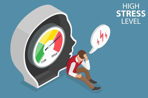 Vector d ilustración conceptual de vectores planos isométricos de sobrecarga emocional y mental de alto nivel de estrés