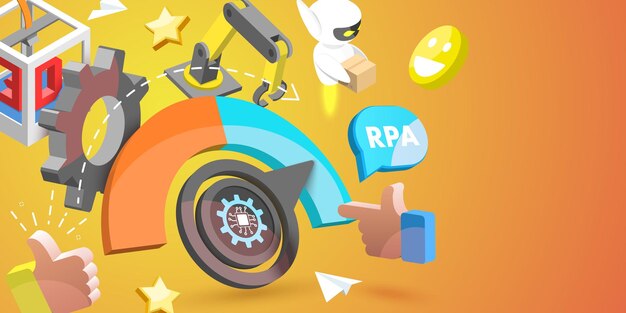D Ilustración conceptual vectorial de la inteligencia artificial y la automatización de procesos robóticos rpa