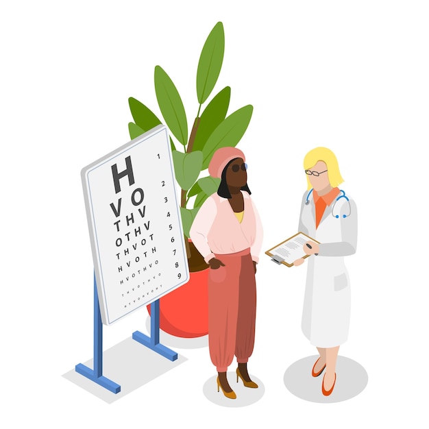 D Ilustración isométrica de vector plano del artículo de mejora de la vista de la cirugía LASIK