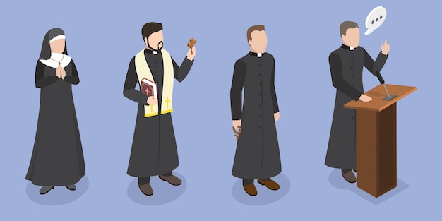 D Ilustración isométrica de vector plano del bastón católico cristiano religión y fe