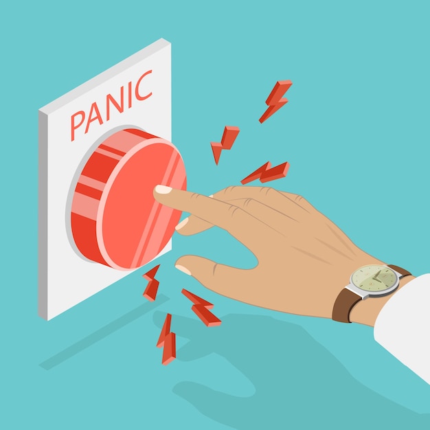 D Ilustración isométrica de vector plano del botón de pánico pobre control sobre las emociones y sentimientos