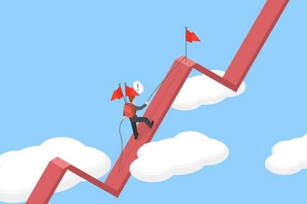 D Ilustración isométrica de vector plano de la carrera empresarial ejecutivo corporativo asciende gráfico financiero