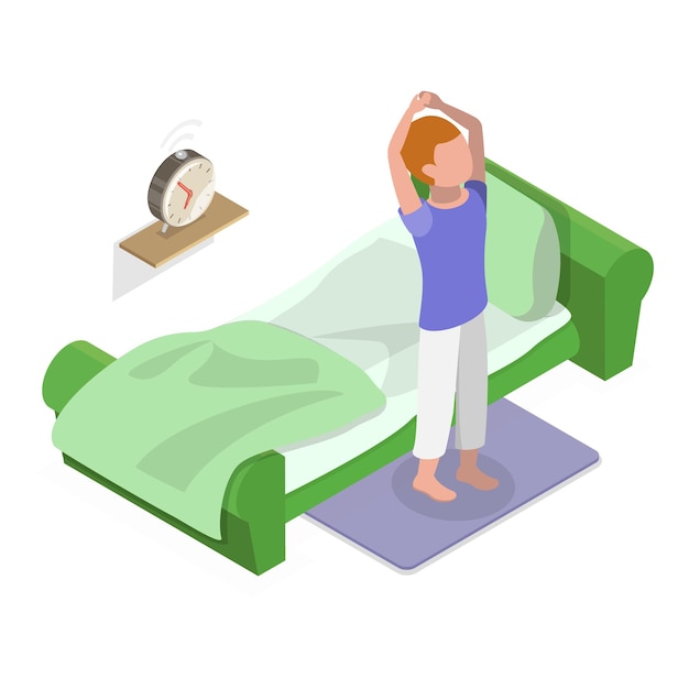 D ilustración isométrica de vector plano de la rutina diaria de un escolar una vida de niño con todos los días