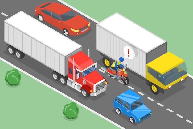 D Ilustración isométrica de vectores planos de consejos de seguridad para la conducción de motocicletas