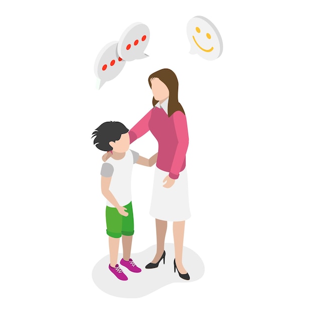 D Ilustración isométrica de vectores planos de estilos de crianza: participación de los padres en el bienestar del niño