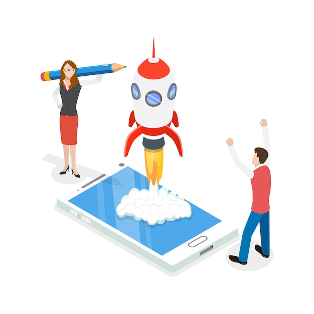 D Ilustración isométrica de vectores planos de ideas de inicio de ideas creativas y objeto de tormenta de ideas