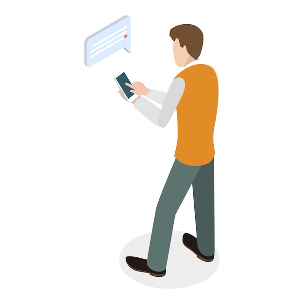 D Ilustración isométrica de vectores planos de personas que chatan grupo de personajes con teléfonos inteligentes