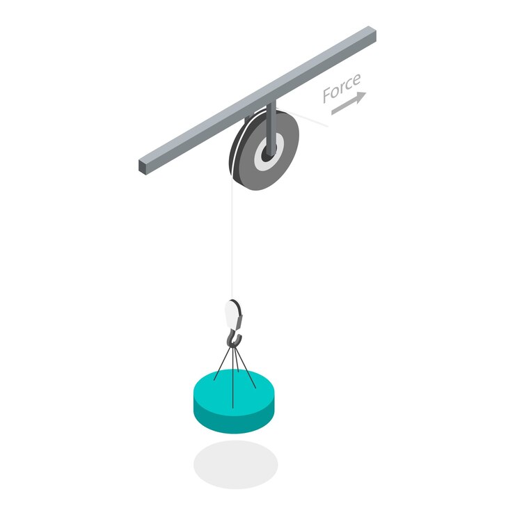 Vector d ilustración isométrica de vectores planos de tipos de poleas artículo de experimento científico