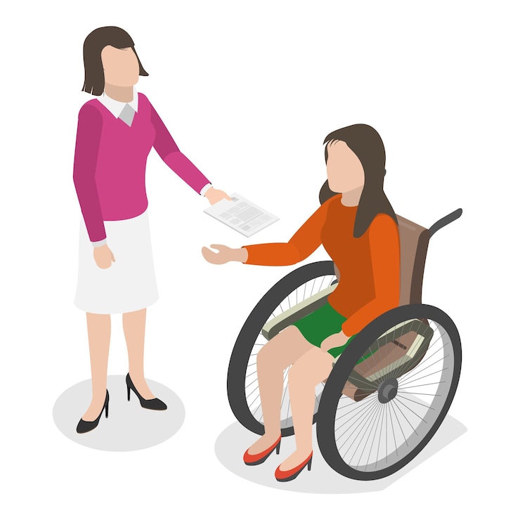 Vector d ilustración plana isométrica de la contratación de personas con discapacidad