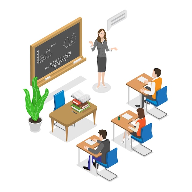 D Ilustración plana isométrica de un elemento de educación en línea de aula digital de aprendizaje híbrido o mixto