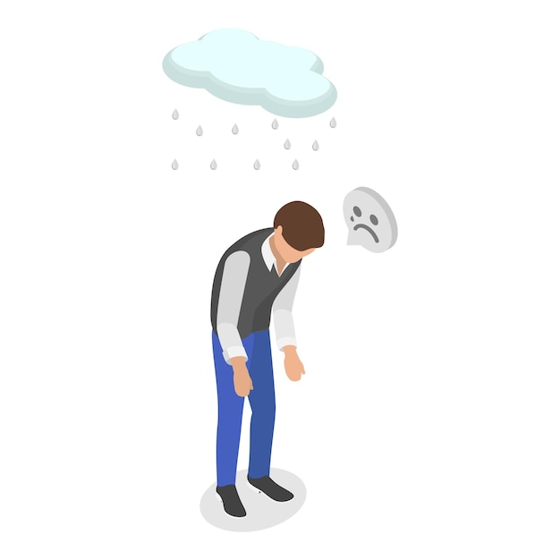 D Ilustración plana isométrica de estado de ánimo triste y feliz deprimido y desesperado frente a alegre y esperanzado