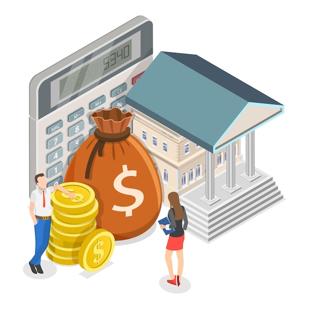 D Ilustración plana isométrica de las subvenciones y incentivos de financiación de la partida de finanzas públicas