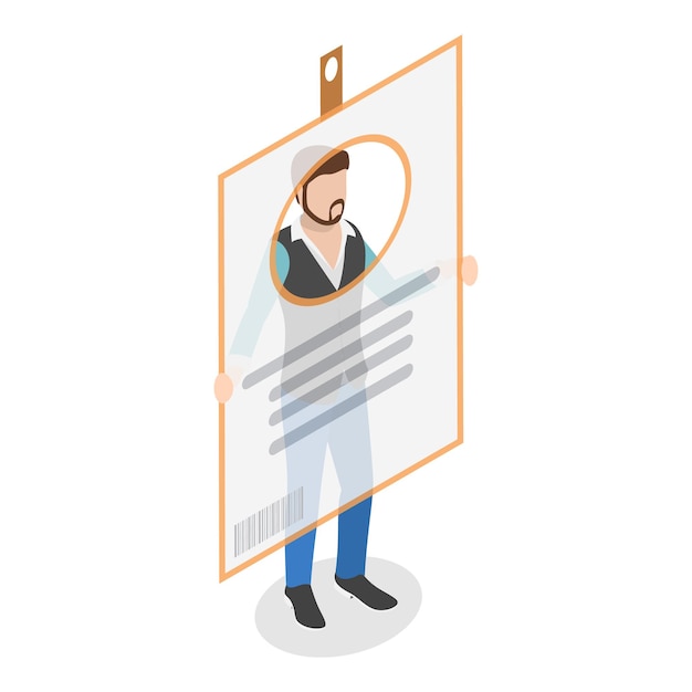 D Ilustración plana isométrica de la tarjeta de identidad de la insignia de identificación con el elemento de información personal