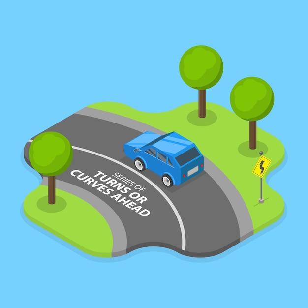 D Ilustración de vector plano isométrico de la conducción de automóviles de seguridad de la regulación del tráfico