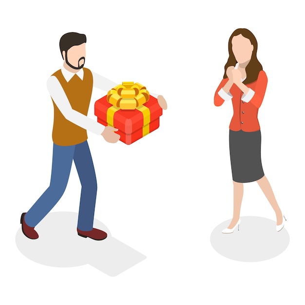 D ilustración de vector plano isométrico de gratitud y aprecio satisfecho personas positivas felices