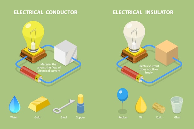 D ilustración vectorial plana isométrica de conductores eléctricos y materiales aislantes que permite el