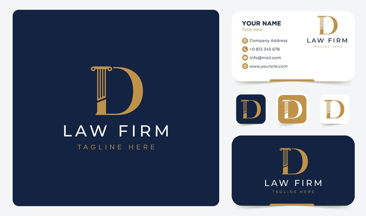 D inicial para vector de diseño de logotipo de bufete de abogados con plantilla de tarjeta de visita