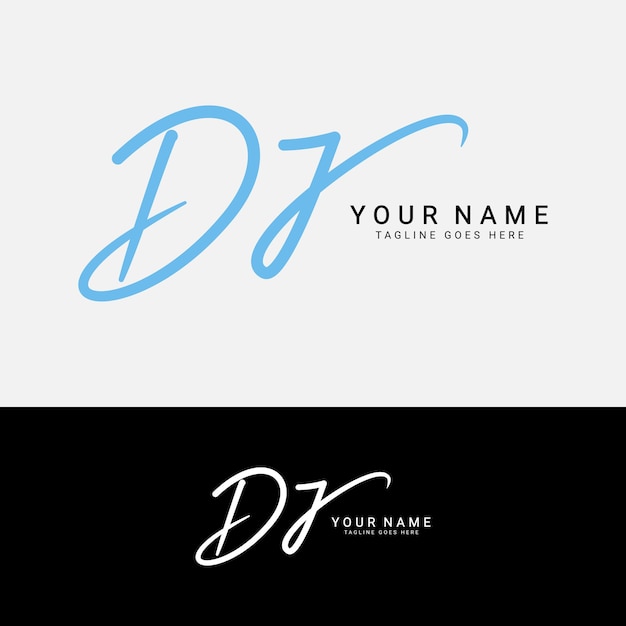D J DJ Logotipo con las letras iniciales Alfabeto DJ Logotipo de firma escrita a mano