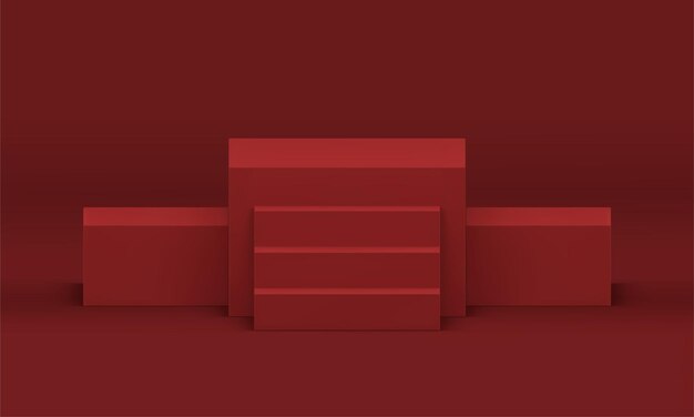 D podio rojo tres cubos construcción básica competencia ganar celebración premio arena vector