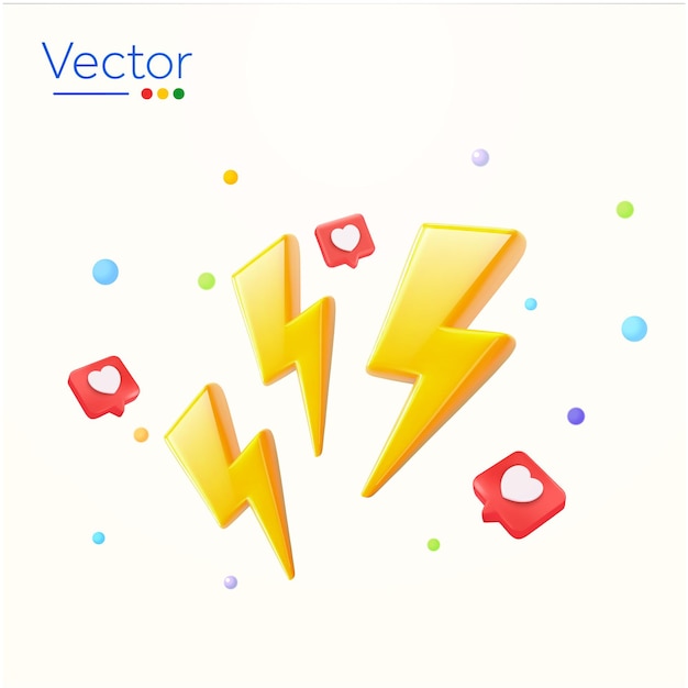 D relámpagos con íconos de amor del corazón aislados en el concepto de diseño de fondo para la venta flash