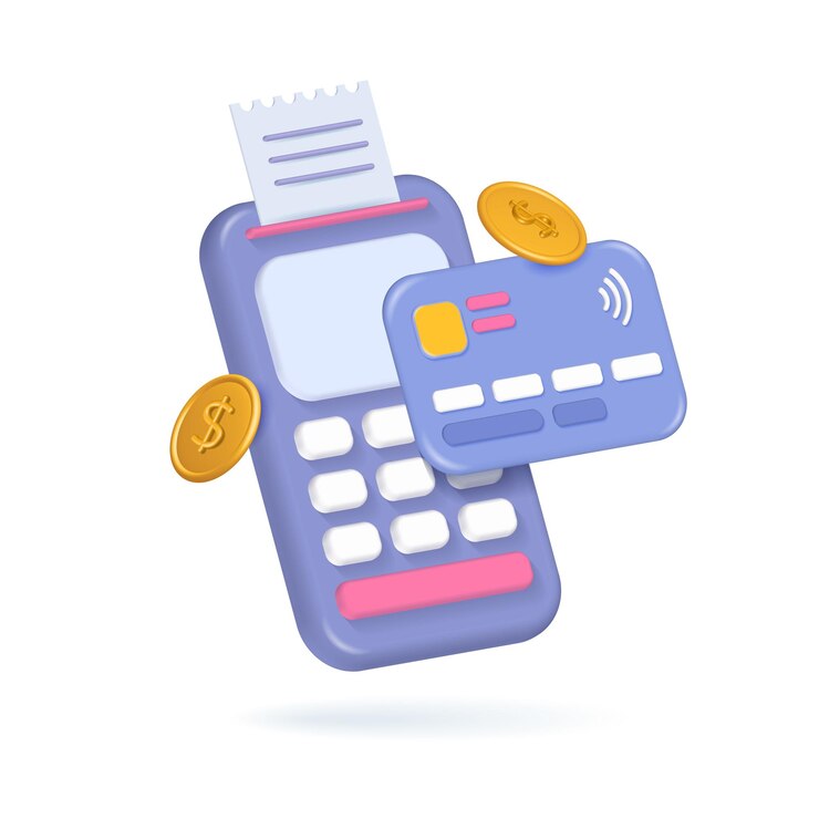 Vector d renderizar pago de terminal pos sin contacto con tarjeta de crédito y recibo de factura pago electrónico o comercio electrónico re